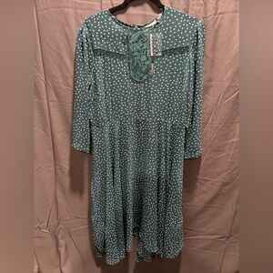 Eva Mendes Sheath Dress, Green With White Dots, Size L